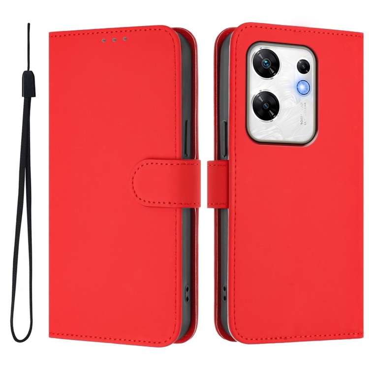 Красный чехол-книжка Skin Feel для Infinix Zero 30 4G с ремешком для руки Красный чехол-книжка Skin Feel для Infinix Zero 30 4G с ремешком для руки