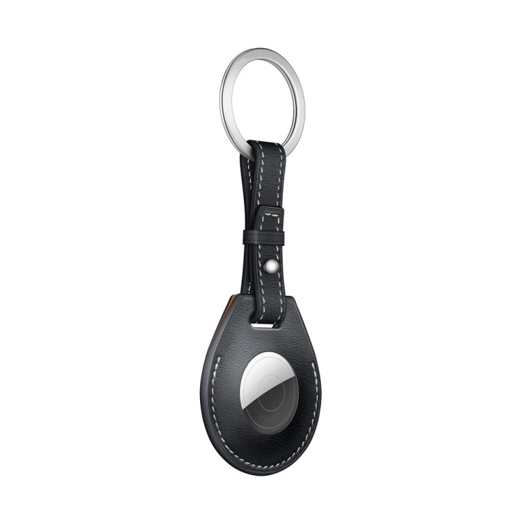  Кожаный брелок  с кольцом Keychain для AirTag - черный 