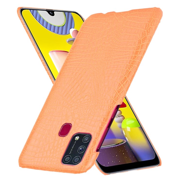 Ударопрочный чехол Crocodile Texture на Samsung Galaxy M31 - оранжевый