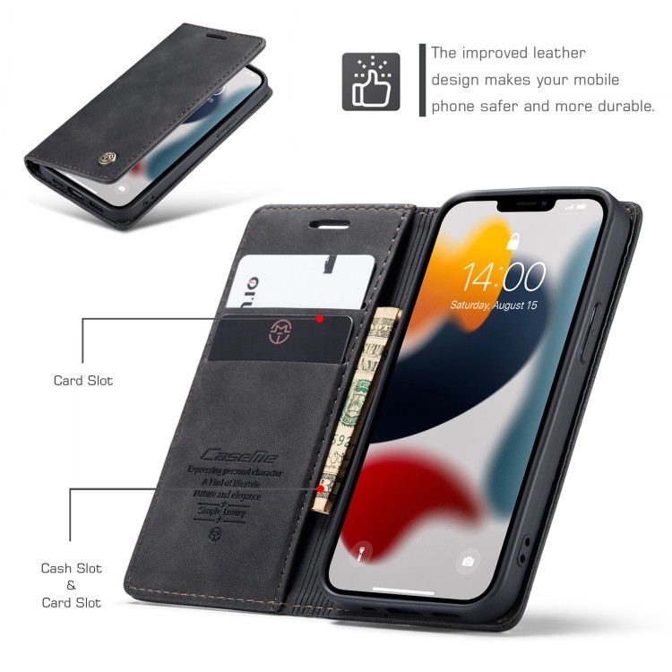 Кожаный чехол CaseMe-013 Multifunctional на Айфон 13 - черный 
