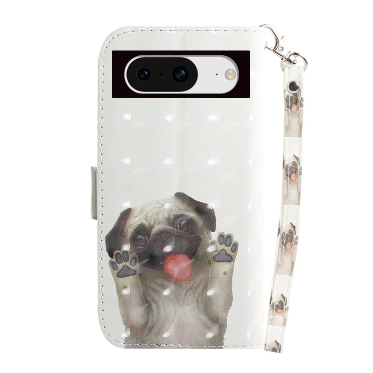 Детальный вид чехла с игривым мопсом и камерой Google Pixel 8
