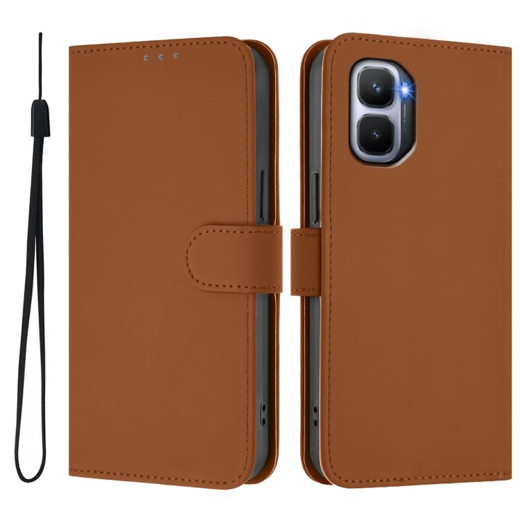  Чехол-книжка коричневого цвета для Infinix GT 50 Pro 5G с магнитной застёжкой и шнурком 