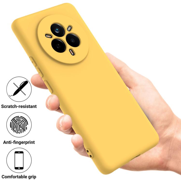 Силіконовий чохол Solid Color жовтого кольору на смартфоні з демонстрацією захисних властивостей 