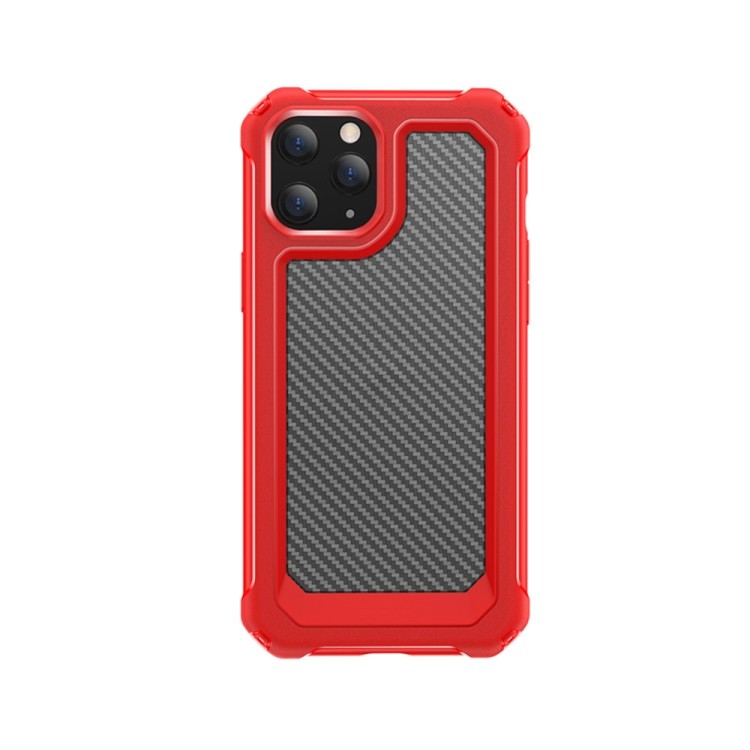 Ударозащитный чехол Transparent Carbon Fiber Texture на iPhone 12/12 Pro - красный