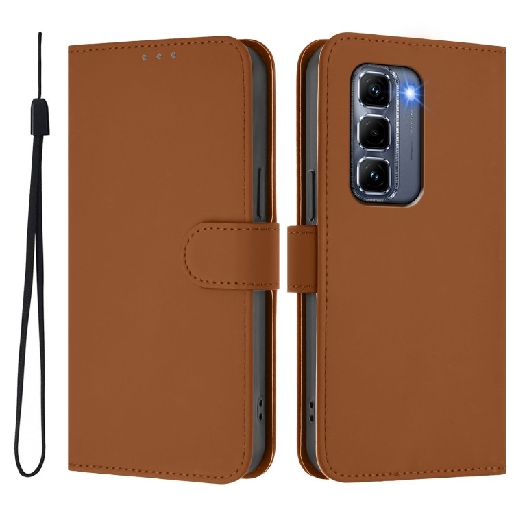 Фірмовий зовнішній вигляд чохла-книжки Skin Feel Solid Color Leather для Infinix Hot 50 Pro+ в коричневому кольорі 