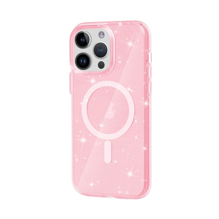 iPhone 15 Plus Terminator Style Glitter Powder MagSafe Magnetic Phone Case  - Pink