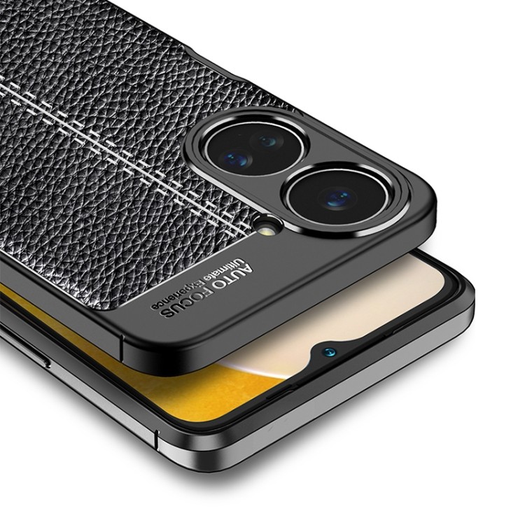 Черный противоударный чехол Litchi Texture на Realme 10 4G Черный противоударный чехол Litchi Texture на Realme 10 4G