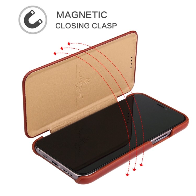 Ударостойкий чехол-книжка магнитный на Айфон 11 - коричневый 