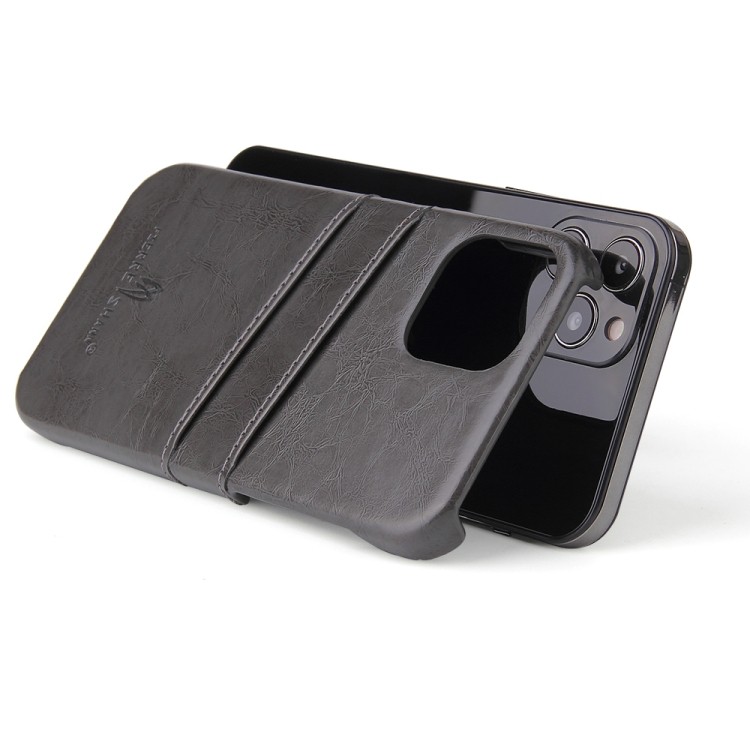 Кожаный чехол Fierre Shann Retro Oil Wax на Айфон 12/12 Pro - серый 