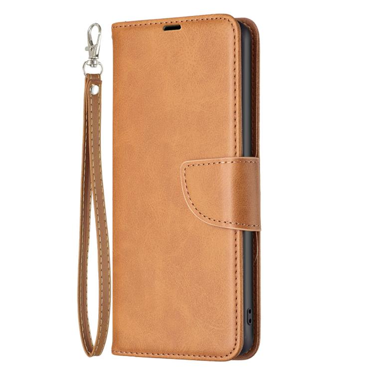  Чехол-книжка Lambskin Texture Pure Color желтого цвета для Motorola Moto G55 с магнитной застежкой и ремешком  