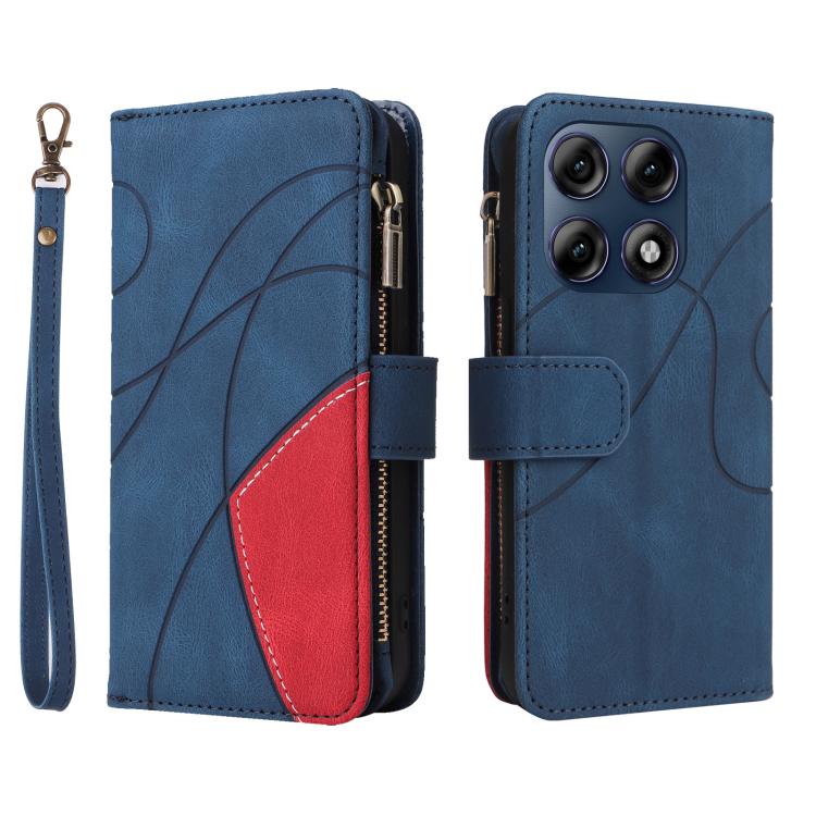 
Чохол-книжка Dual-color 9 Card Slots для Motorola Edge 70 Pro 5G &mdash; синій із червоною вставкою, загальний вигляд спереду та ззаду
 