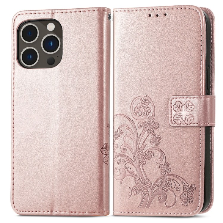Чехол-книжка Four-leaf Clasp Embossed Buckle для iPhone 15 Pro Max - розовое золото Чехол-книжка Four-leaf Clasp Embossed Buckle для iPhone 15 Pro Max - розовое золото