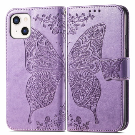 Чехол-книжка Butterfly Love Flower Embossed на iPhone 14/13 - светло фиолетовый