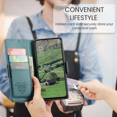 Чехол-книжка CaseMe 023 Butterfly Buckle Litchi Texture RFID Anti-theft Leather для OPPO Reno13 - зеленый