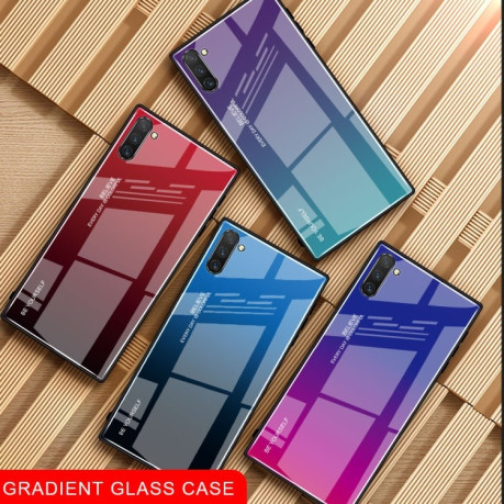 Стеклянный чехол Gradient Color Glass Case  на Samsung Galaxy Note10+Plus черно-синий