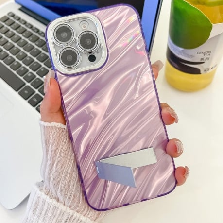 Противоударный чехол Plating Glitter Texture TPU with Lens Film для iPhone 16 Pro - White Wrinkles