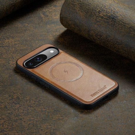 Чехол Fierre Shann Cowhide Texture MagSafe Magnetic для Google Pixel 9 Pro XL - коричневый