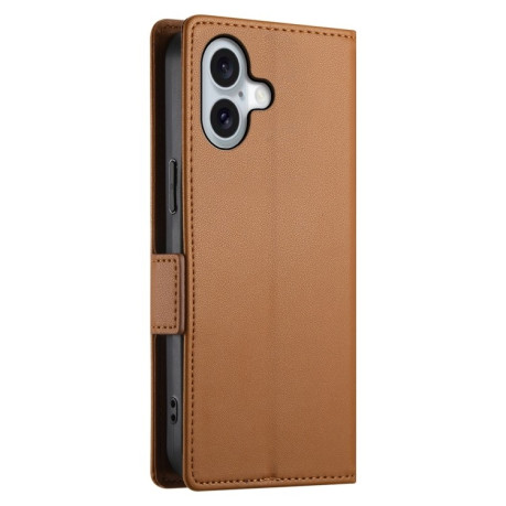 Чехол-книжка Side Buckle Magnetic Frosted Leather для iPhone 16 - коричневый