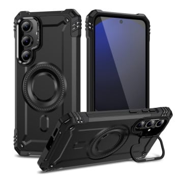 Противоударный чехол MagSafe Lens Holder PC Hybrid TPU для Samsung Galaxy S24 FE 5G - черный