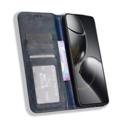 Чохол-книжка Magnetic Buckle Retro Crazy Horse Texture на Xiaomi 14T Pro - синій