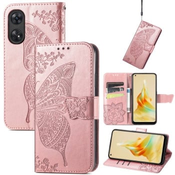 Чехол-книжка Butterfly Love Flower Embossed для OPPO Reno8 T 4G - розовое золото