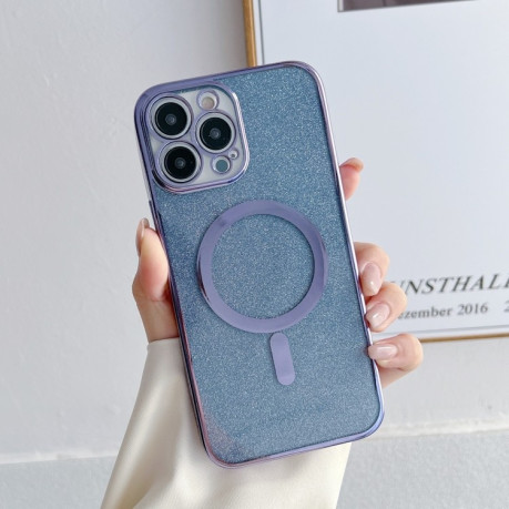 Противоударный чехол Plating Magsafe Glitter для iPhone14 Pro Max - фиолетовый