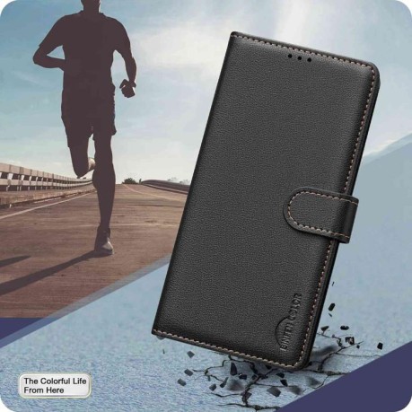 Чохол-книжка Litchi Texture RFID Anti-theft Leather для Samsung Galaxy M16 5G / F16 5G - чорний