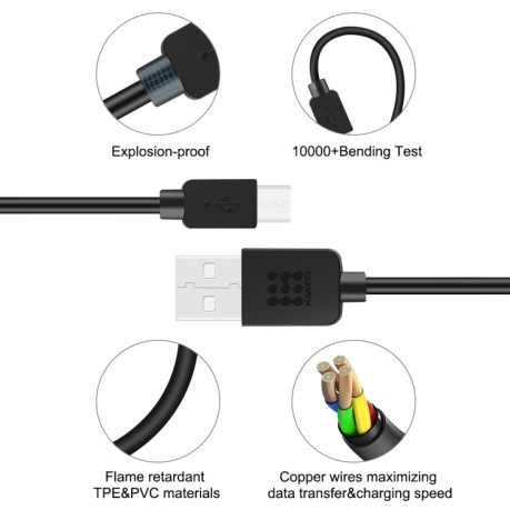 Кабель HAWEEL 2m USB-C/Type-C to USB 2 Data &amp; Charging Cable - чорний