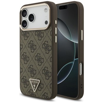 Оригинальный чехол Guess 4G Triangle Logo с MagSafe для iPhone 17 Pro Max / 18 Pro Max - White — коричневый