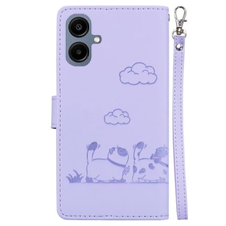 Чехол-книжка с тиснением &quot;Cute Cats&quot; и защитой от сканирования RFID на Samsung Galaxy A07 4G / A06 4G / 5G - фиолетовый
