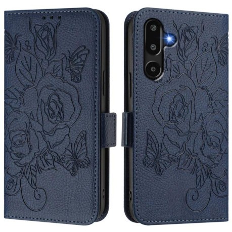 Чехол-книжка Embossed Rose RFID Anti-theft Leather для на Samsung Galaxy F16 5G/M16 5G Global - синий