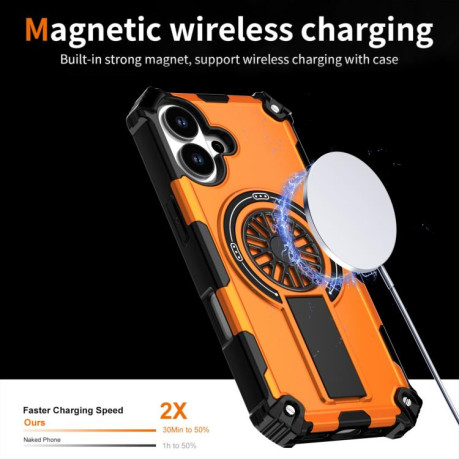 Противоударный чехол Shockproof Kickstand Metallic Shaft MagSafe на iPhone 17 - оранжевый