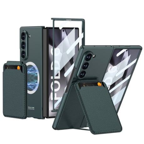 Противоударный чехол GKK Integrated Magsafe Detachable Card Slot для Samsung Galaxy  Fold 6 - зеленый