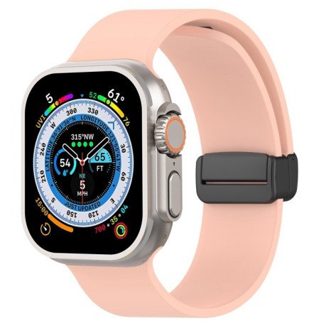 Силиконовый ремешок Magnetic Black Buckle Smooth для Apple Watch Ultra 49mm - розовый