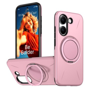 Чехол Metal Rotation Holder MagSafe TPU Hybrid PC с металлическим поворотным держателем и MagSafe на Xiaomi Redmi Turbo 5 5G / Poco X8 Pro 5G — розовый