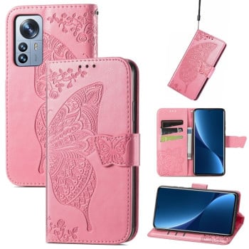 Чохол-книжка Butterfly Love Flower Embossed на Xiaomi 12 Pro - рожевий