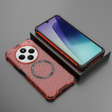 Противоударный чехол Honeycomb Magnetic Ring Shockproof на Xiaomi Redmi 14C 4G/Poco C75/Redmi A4 5G - красный