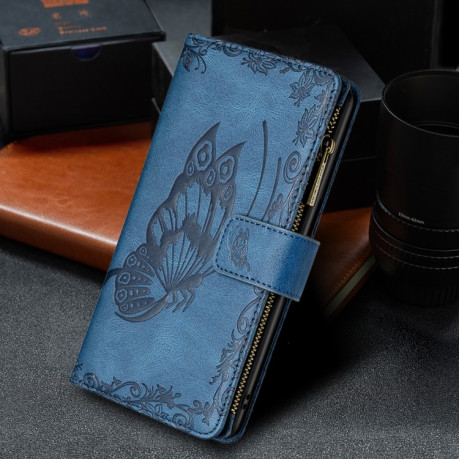 Чохол-гаманець Flying Butterfly Embossing для iPhone 14/13 - синій