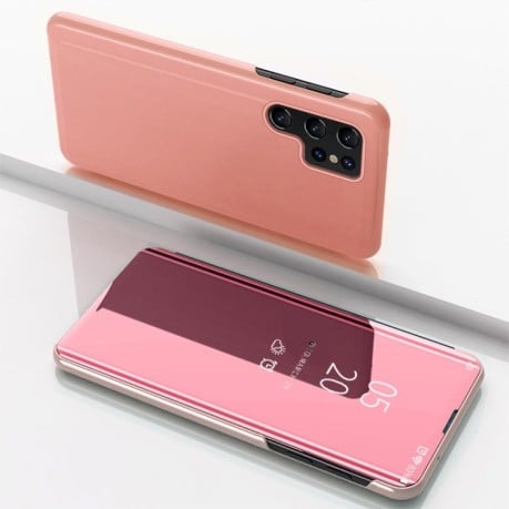 Чехол книжка Clear View для Samsung Galaxy S22 Ultra 5G - розовое золото
