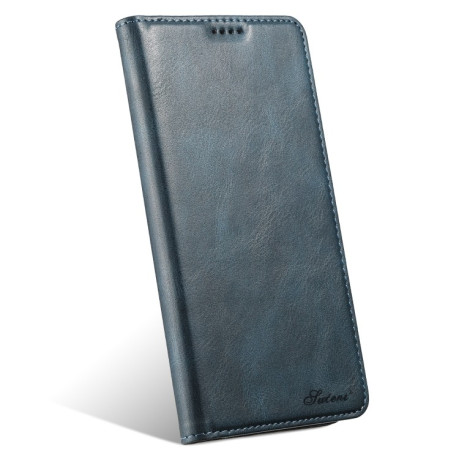 Противоударный чехол Suteni H02 Leather Wallet Stand для iPhone 16 Plus - синий