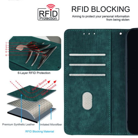 Чехол-книжка Color Stitching Skin Feel с защитой от сканирования RFID и магнитным хлястиком для OPPO Reno14 F 5G — зелёный