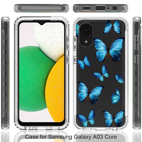 Противоударный чехол Transparent Painted для Samsung Galaxy A03 Core - Blue Butterflies