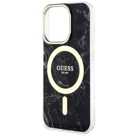 Оригинальный чехол Guess Marble MagSafe для iPhone 14 Pro Max - black