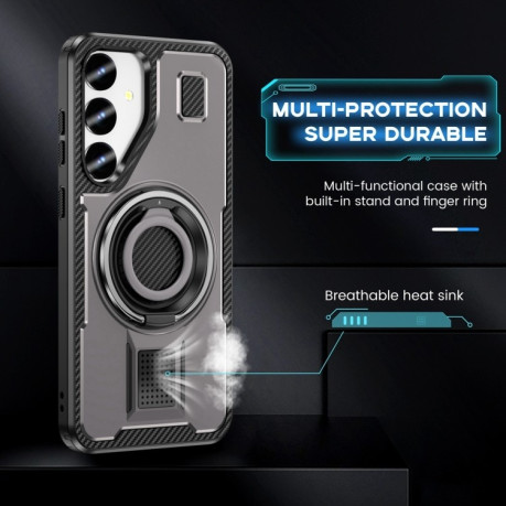 Протиударний чохол Ring Holder Carbon Fiber PC Hybrid TPU  для Samsung Galaxy S25+ 5G - сірий