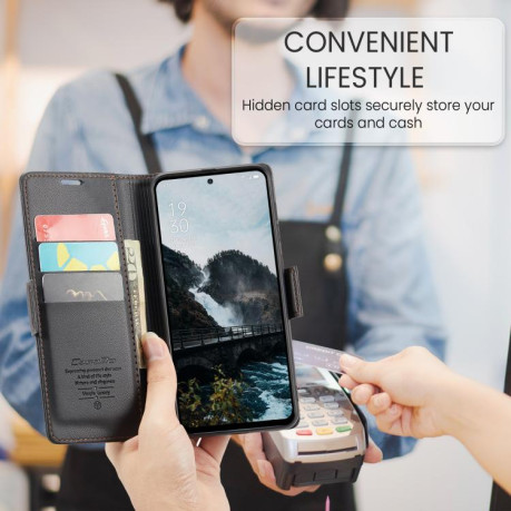 Чехол-книжка CaseMe 023 Butterfly Buckle Litchi Texture RFID Anti-theft Leather для OPPO Reno13 - черный