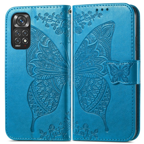 Чехол-книжка Butterfly Love Flower Embossed на Xiaomi Redmi Note 12 Pro 4G/11 Pro Global(4G/5G)/11E Pro - синий