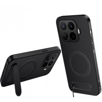 Магнітний чохол Wanlonfeng з підставкою та карбоновою текстурою на Xiaomi 17T Pro 5G — чорний