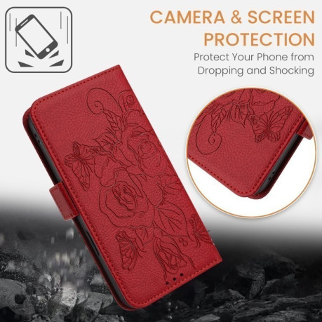 Чохол-книжка Embossed Rose RFID Anti-theft Leather для Xiaomi 14T - червоний