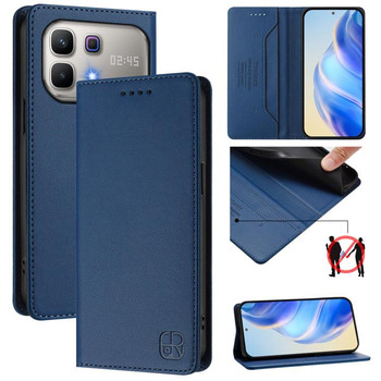Чехол-книжка RC01 Dual-Folded Magnetic Suction RFID Leather на Infinix Note 60 / 60 Pro — тёмно-синий