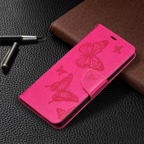 Чехол-книжка Butterflies Pattern на Xiaomi Mi 10T Lite - пурпурно-красный